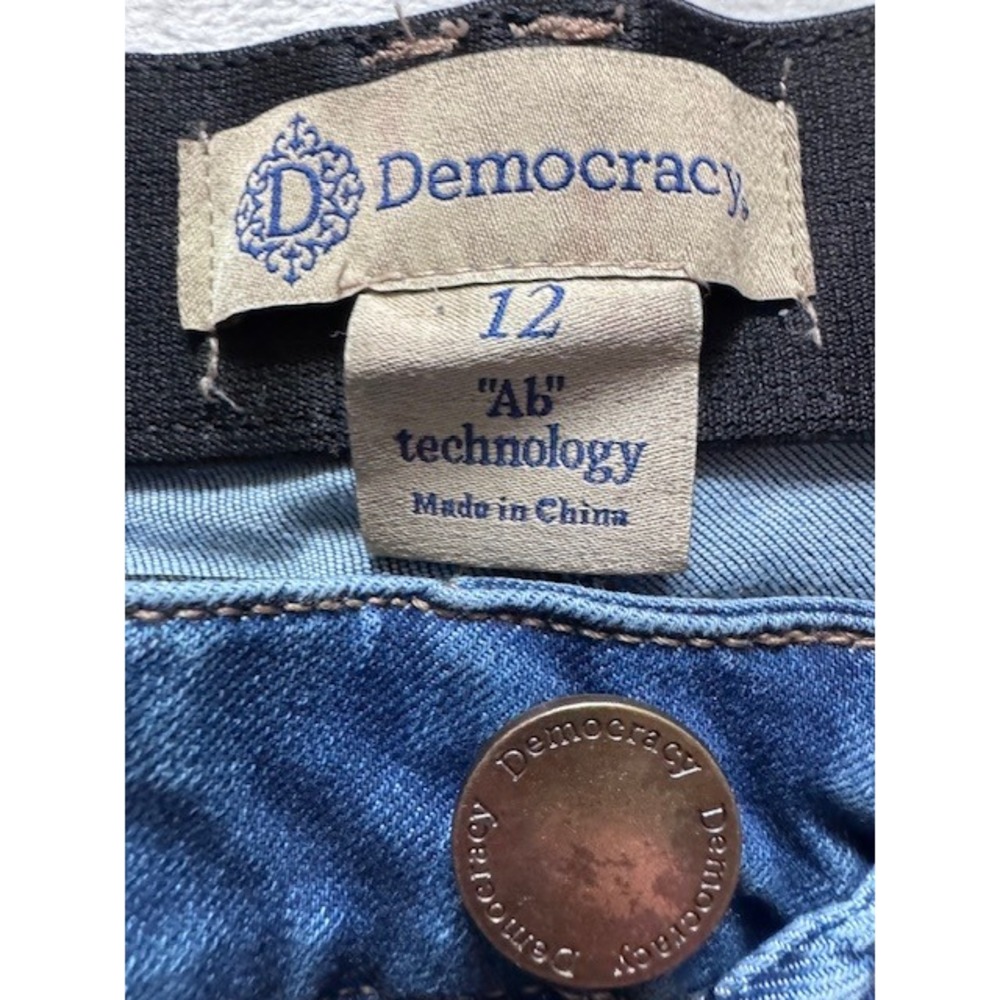 Democracy Ab Solution Wide Leg Jeans Medium Wash Raw Hem Blue Denim Womens 12 - Picture 4 of 6